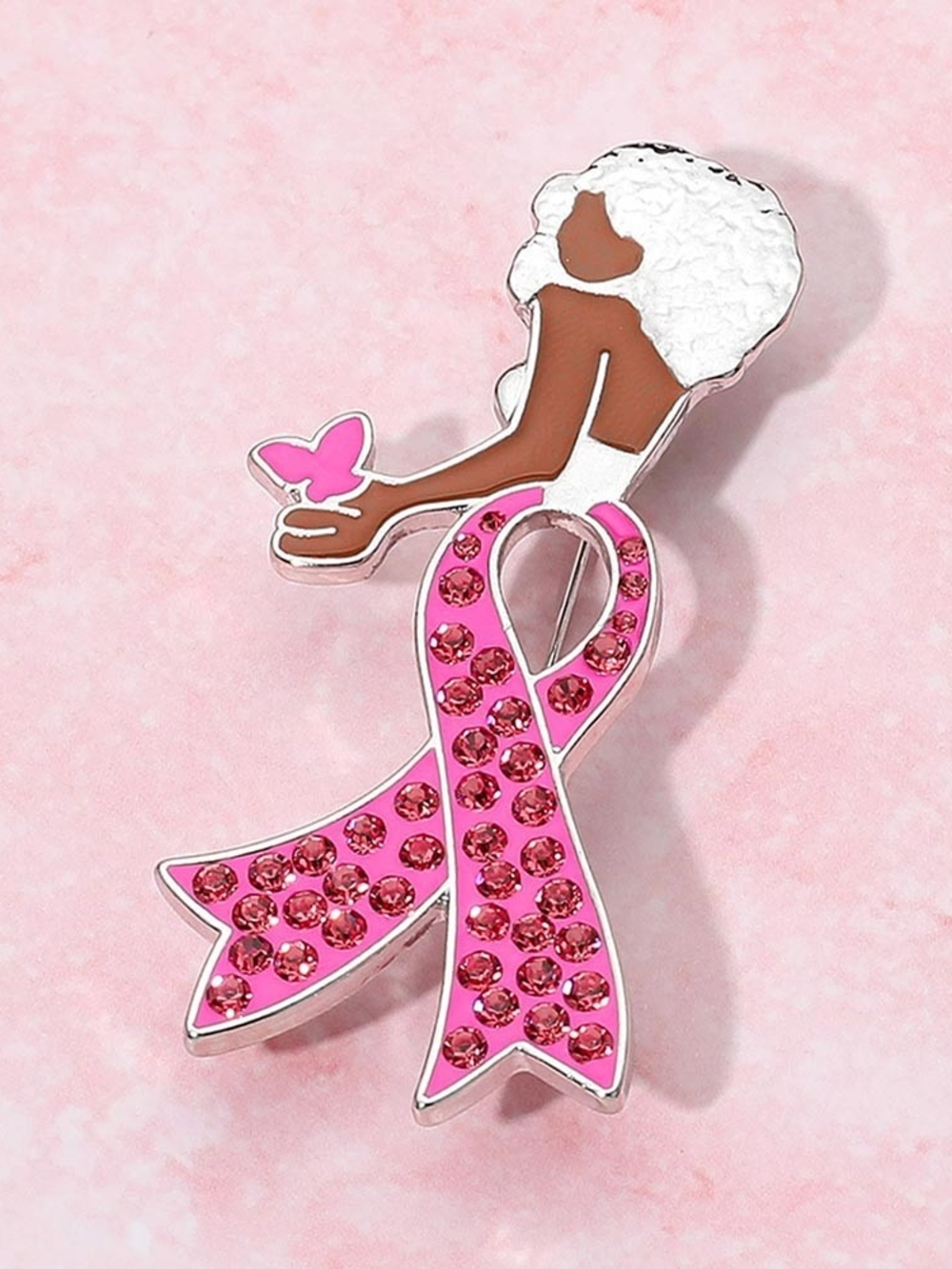 Pink Ribbon Pin Silver Rhinestone Bow Cancer Brooch Fashion Statement Accessory